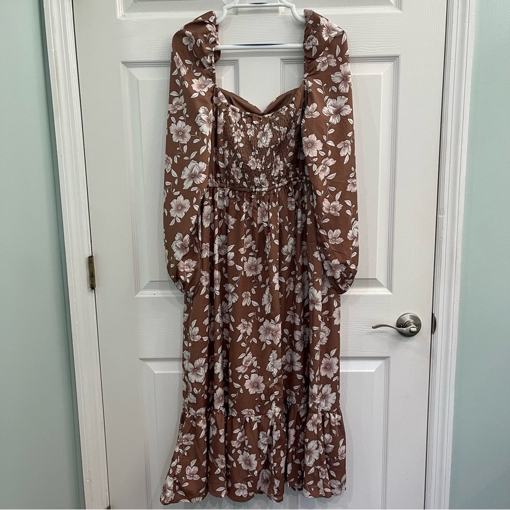 NWT Band Of The Free Brown BOG Floral Pockets Women’s Midi Milkmaid Sun Dress - Picture 3 of 12